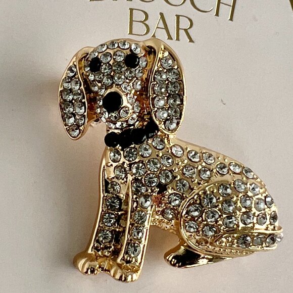 NWT Anthropologie Playful Pet Brooch Crystal Dachshund 14k Gold-plated Brass - Picture 9 of 12